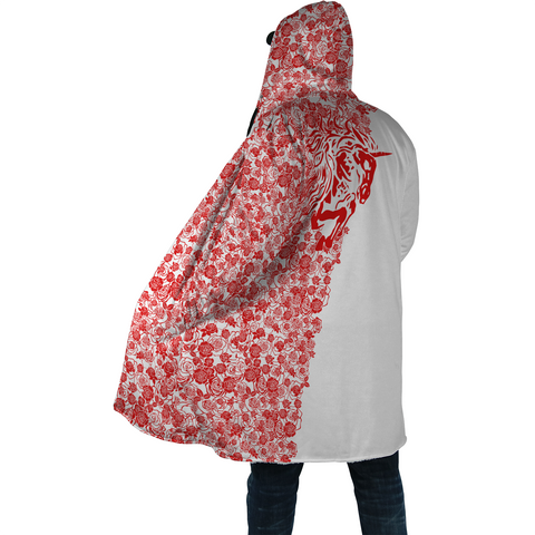 Lee's Excellent Hooded Coat with Unicorn - Red Roses on White [with Bag]